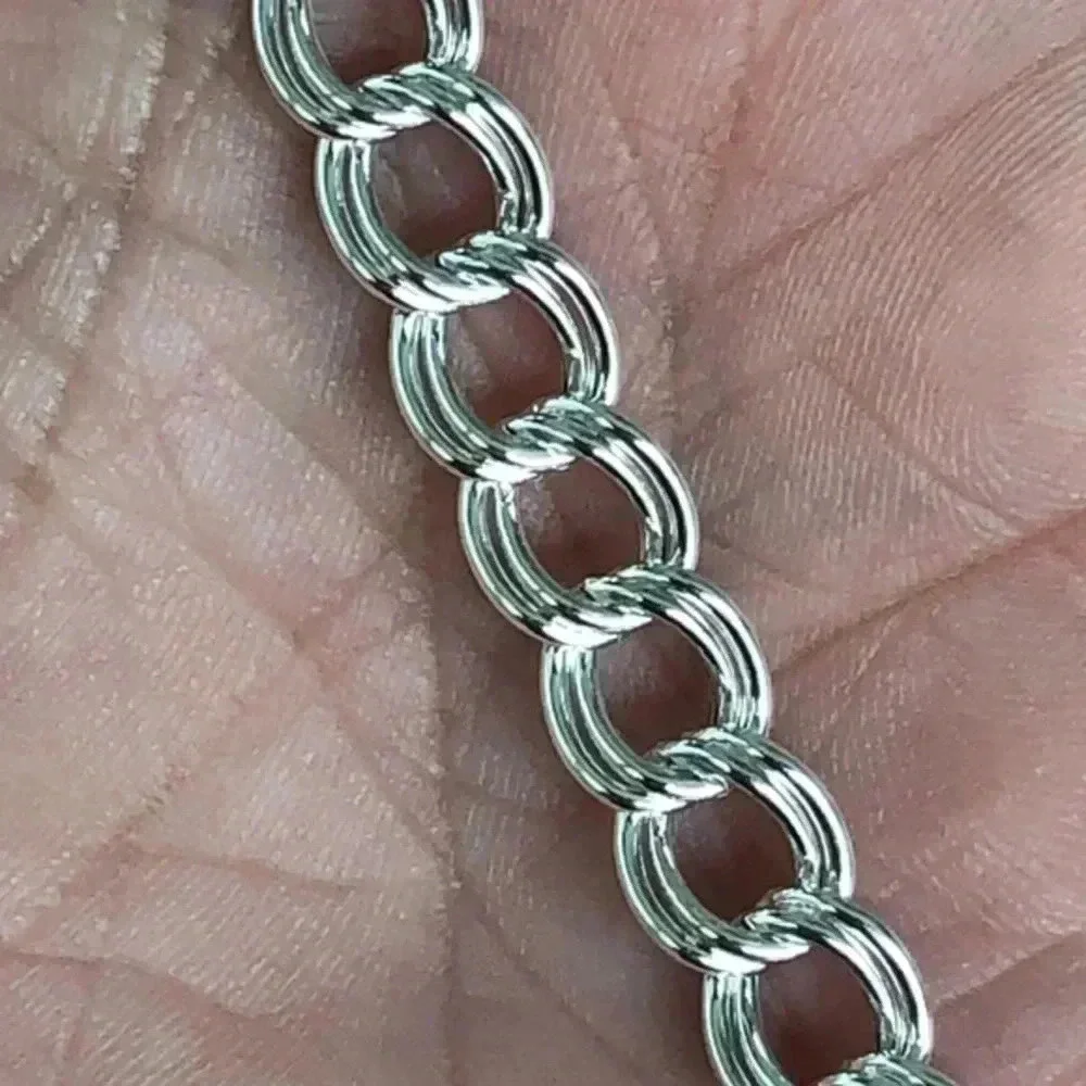 Men’s Made in Italy Solid 925 Sterling Silver Double Curb Chain Bracelet NWT